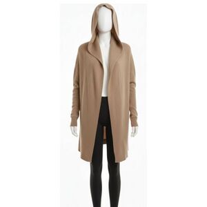 Vince women large alpaca wool long cardigan hoodie sweater super soft tan camel